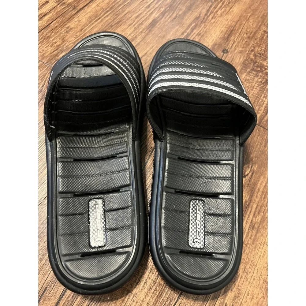 Rider‎ Men's Slide Sandals Size 13/47 All Rubber  Black/White Summer Beach